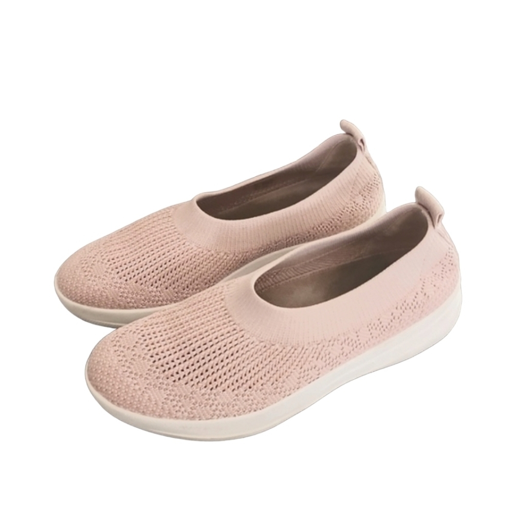 FITFLOP Ballerina Pink Slip On Sneakers 37 6 Blush Knit Woven Plantar Fasciitis - Picture 9 of 15